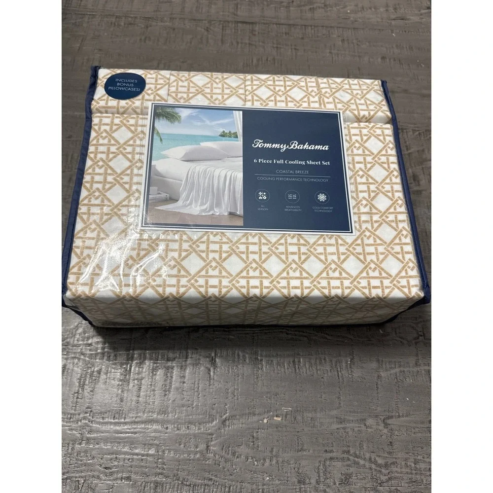 Tommy Bahama Full Cooling Sheet Set 6pc Coastal Breeze Trellis Texture Beige